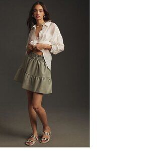 Anthropologie Olive Green Tiered Mini Skirt